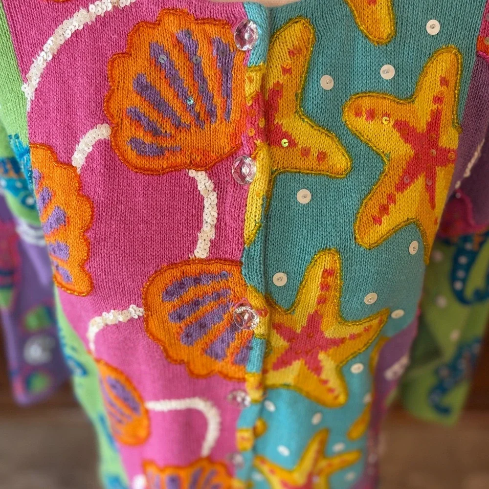Design Options Philip & Jane Gordon Vintage Ocean Life Colorful Cardigan‎ Small